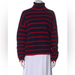 La Ligne Wool Striped Navy and Red Turtleneck Sweater